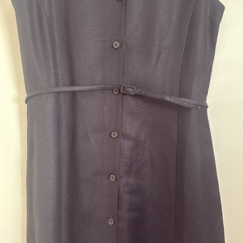 Emma James Black Sleeveless Sheath Button Down Dress with Collar and Belt - Picture 3 of 8